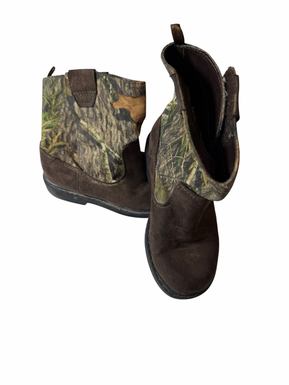 Kids Brown Camo Pull-On Boots with Velcro Sides